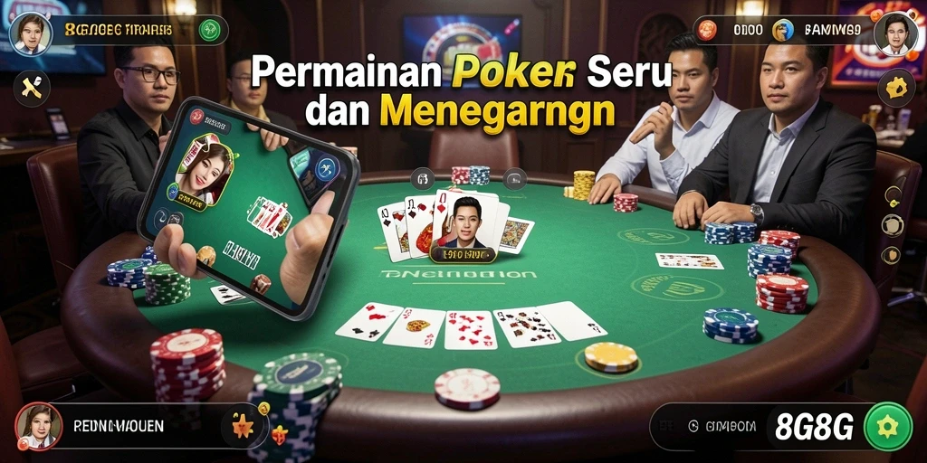 Screenshot gameplay 8G8G menampilkan suasana permainan poker yang mendebarkan.