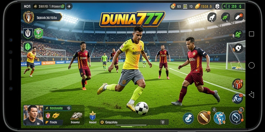 Tampilan gameplay menegangkan dalam DUNIA777 dengan aksi sepak bola yang menakjubkan.