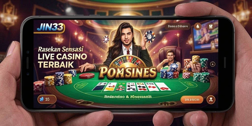 Tampilan utama <strong>JIN33</strong> dengan dealer live dan permainan kartu.