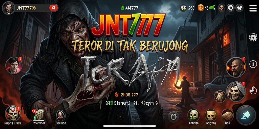 Screenshot gameplay JNT777 menunjukkan suasana horor yang intens.