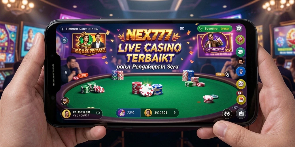Screenshot NEX777 menampilkan dealer profesional dalam sesi permainan Live Casino.