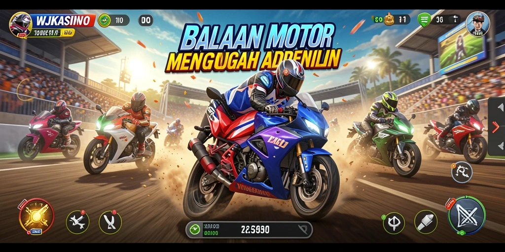Tampilan gameplay seru di WJKASINO dengan motor balap yang cepat.